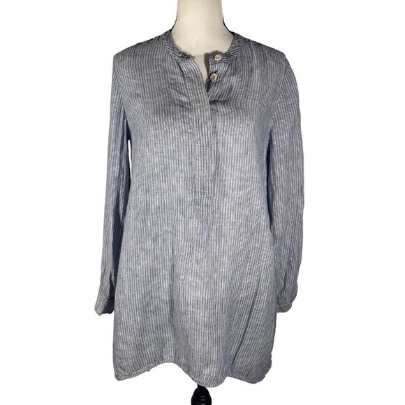 TOAST Women’s Blue & White Striped Long Sleeve Tunic Top Linen Blend women's 10 - Picture 1 of 14